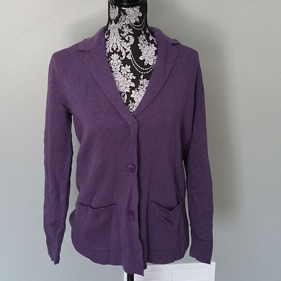 Jones New York Notch Collar Sweater Jacket-PURPLE-Small - Picture 2 of 5